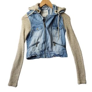 Billabong Womens Rev Up Hooded Denim Moto Style Jacket Size Small
